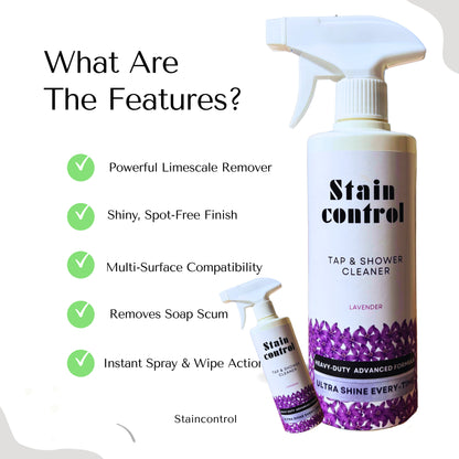 Staincontrol Bathroom Tap Cleaner Spray – Removes Hard Water, Calcium & Soap Scum for Instant Shine 500ml